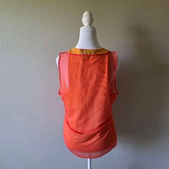 DKNY Orange Mesh Detail Crewneck Sleeveless Tank Top Large - Picture 3 of 6
